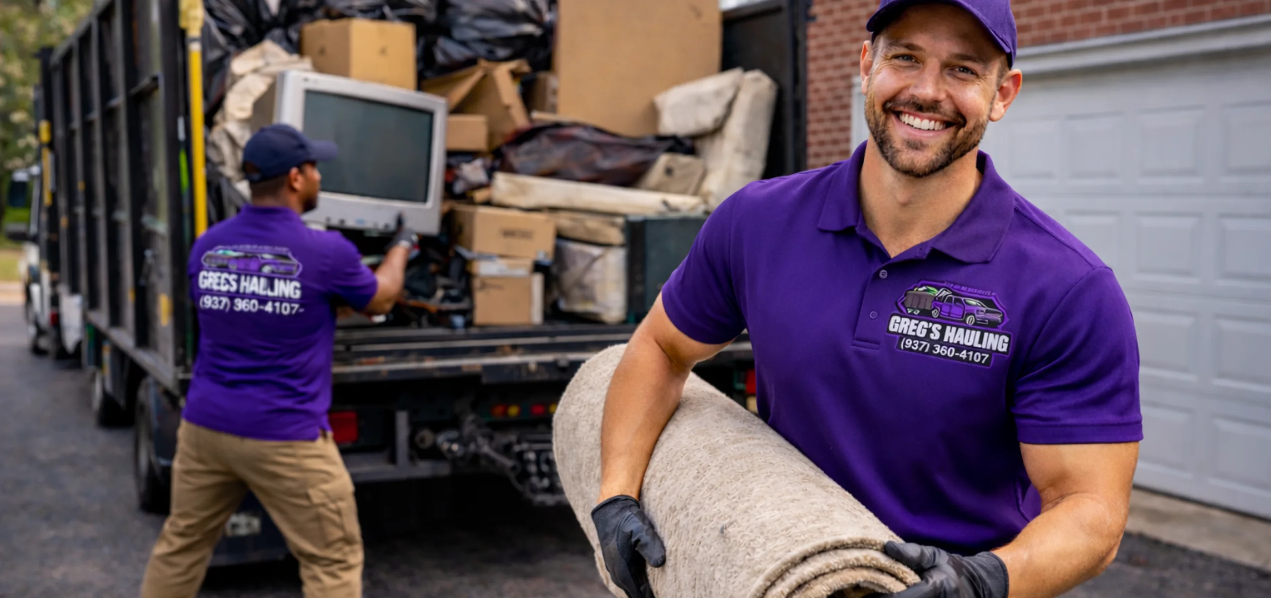 Greg's Hauling worker loading furniture into the company truck